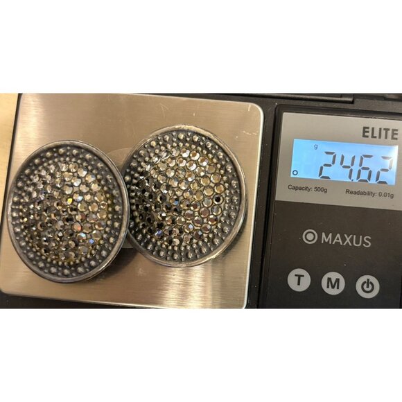 Vintage Richard Kerr Rhinestone Shield Statement Runway Clip On Earrings Signed - Picture 8 of 9